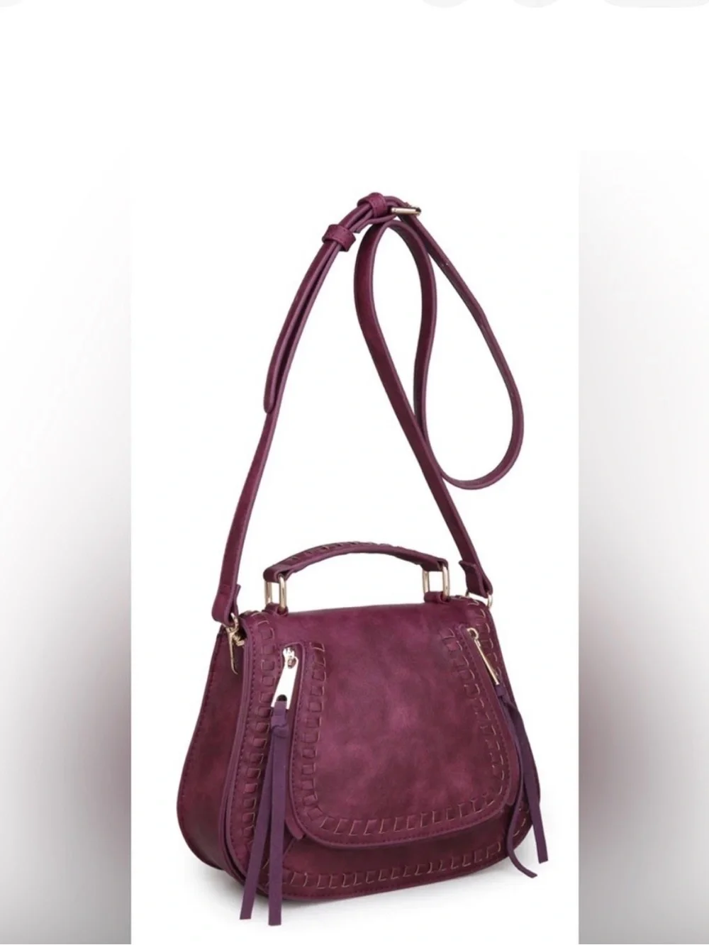 Urban Expressions Plum Braided-Trim Crossbody Satchel